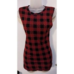 Torn By Ronny Kobo Red & Black Buffalo Check Plaid Sleeveless Designer Top S